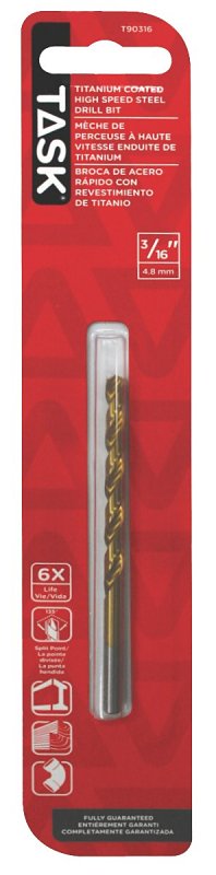 Task T90316 Drill Bit, 3/16 in Dia, 1/PK