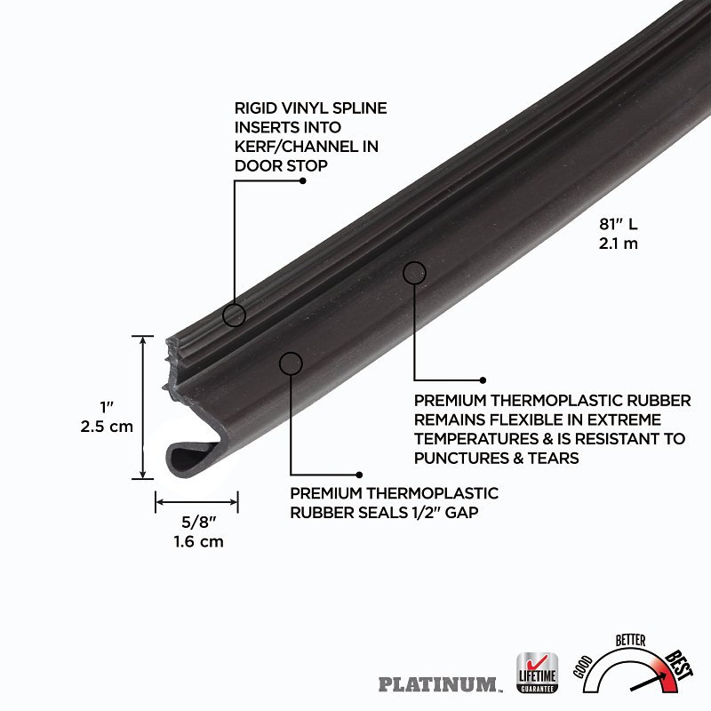 M-D 43347 Slide-On Door Seal, 1-1/8 in W, 81 in L, Rubber, Brown