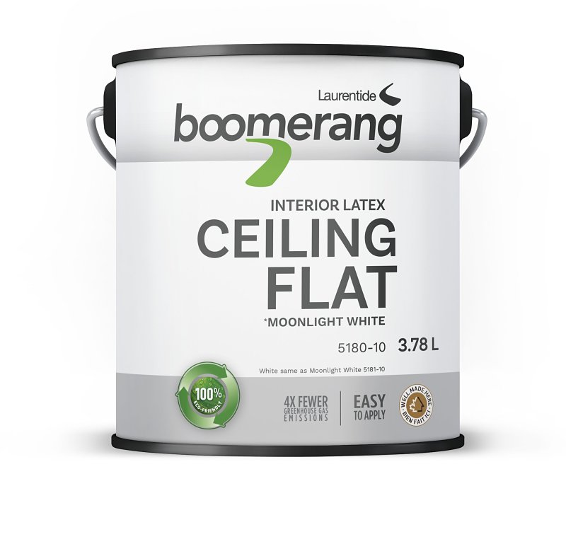 Boomerang 5180-10 Ceiling Flat Paint, Matte, Moonlight White, 3.78 L