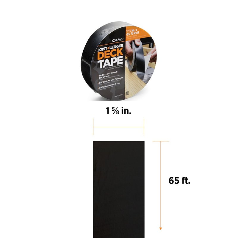 Camo 0375010 Deck Tape, 65 ft L, 1-5/8 in W, Polypropylene Backing, Black