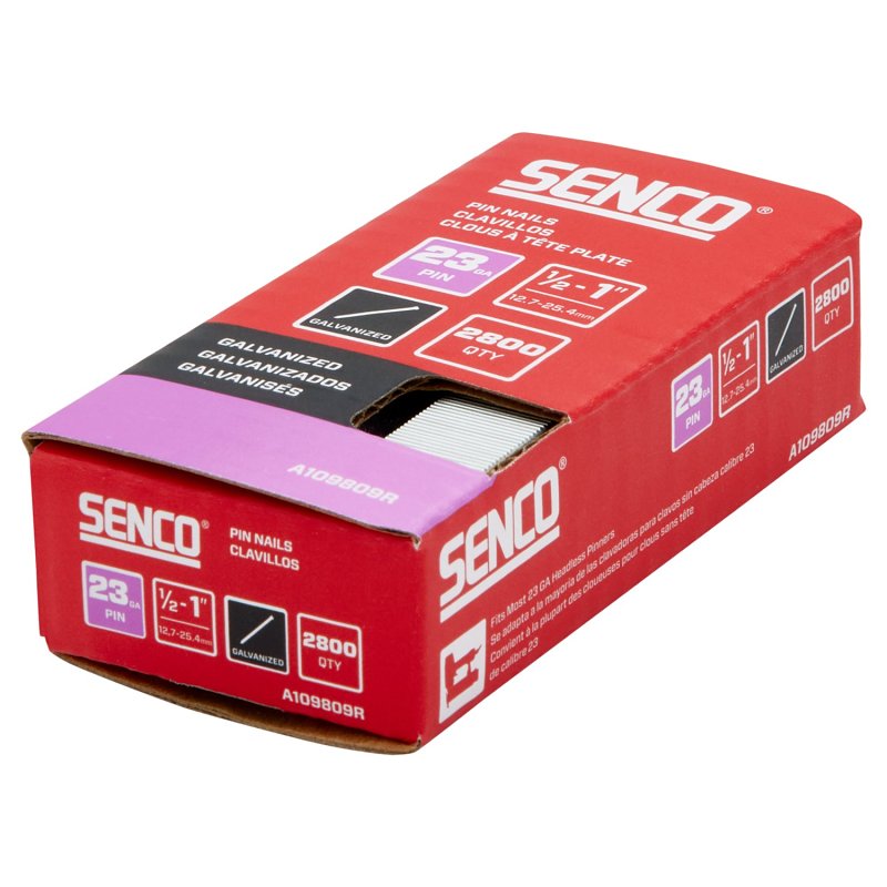 Senco A109809R Micro Pin Strip Assortment, 1/2, 5/8, 3/4, 1 in L, 23 ga, Galvanized/Plain, Headless