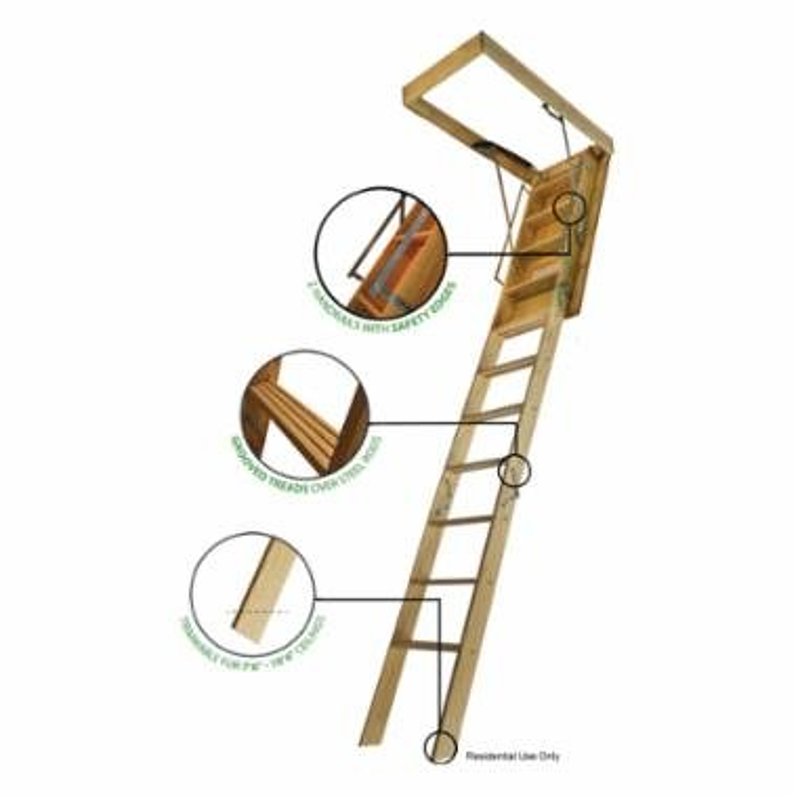 Marwin SUPERIOR S255410R3 Folding Attic Stairway, 7 ft 6 in to 10 ft 4 in H Ceiling, 300 lb, Wood