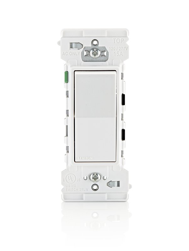 Decora Edge Series E5601-0MW Residential-Grade Rocker Switch, 15 A, 120/277 VAC, Side Lever Terminal, White