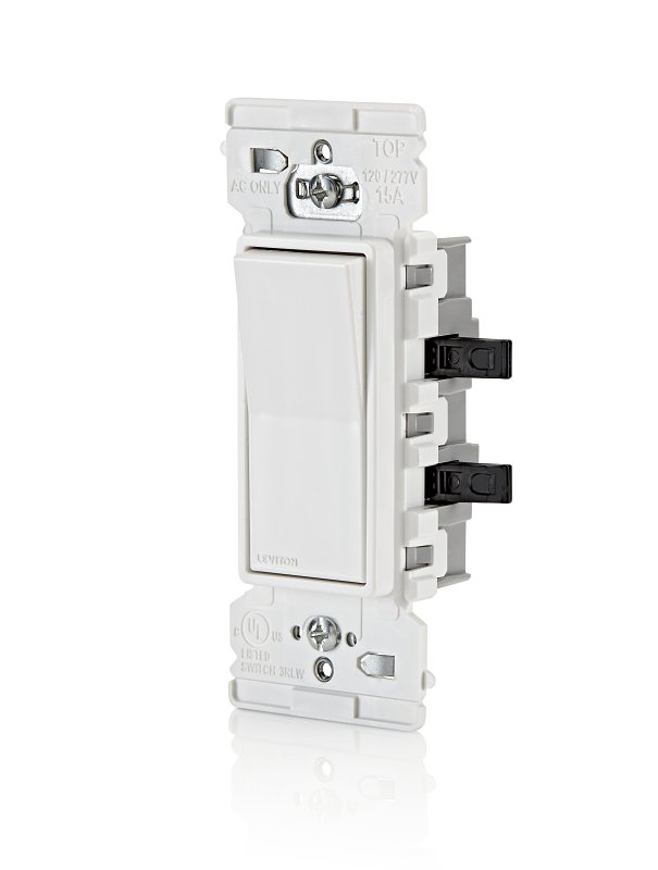 Decora Edge Series E5601-0MW Residential-Grade Rocker Switch, 15 A, 120/277 VAC, Side Lever Terminal, White
