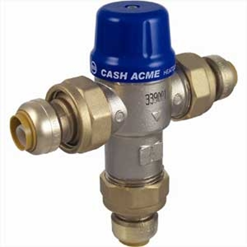 Cash Acme Heatguard 110-D Series 24504 Thermostatic Mixing Valve, Specifications: 1/2 in SharkBite Connection, 6.12 in L