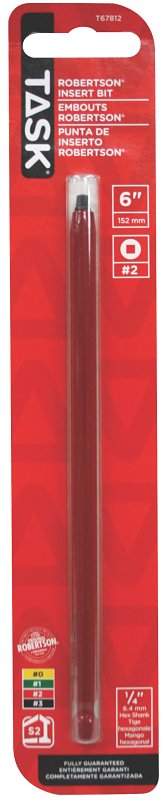 Task T67812 Two-Piece Screwdriver Bit, #2 Drive, Robertson Drive, 6 in L, Steel