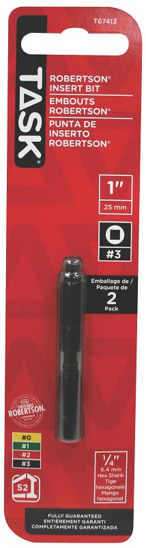 Task T67413 Screwdriver Bit, 3 Drive, 1 in L, Steel