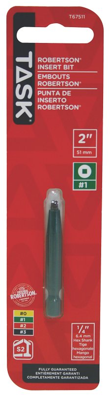 Task T67511 Screwdriver Bit, #1 Drive, 2 in L, Steel