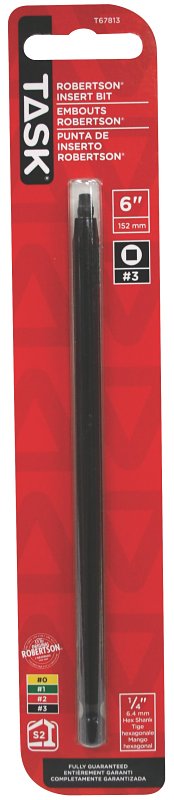 Task T67813 Two-Piece Screwdriver Bit, #3 Drive, Robertson Drive, 6 in L, Steel, 1/PK