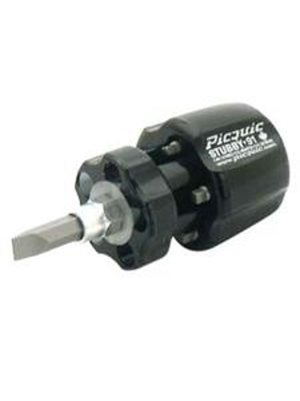 Picquic STUBBY 91002 Multi-Bit Screwdriver, 1/4 in Tip, Hex Tip, Phillips, Robertson, Slotted Drive