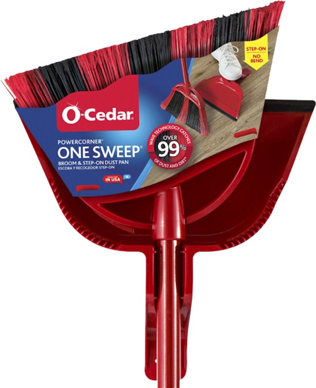 O-Cedar PowerCorner 158610 Angle Broom with Dust Pan, 12 in Sweep Face, Plastic Bristle, Black Bristle, 55 in L