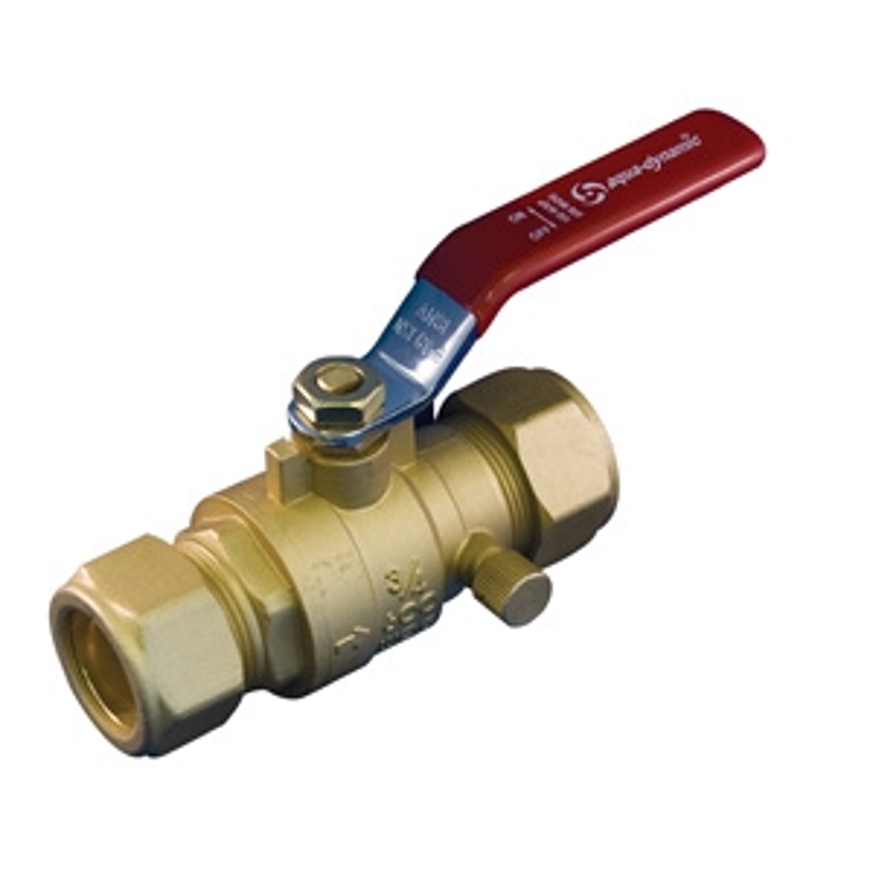 aqua-dynamic 1197-034 Ball Valve with Drain, 3/4 in Connection, Compression, 600 psi Pressure, Brass Body