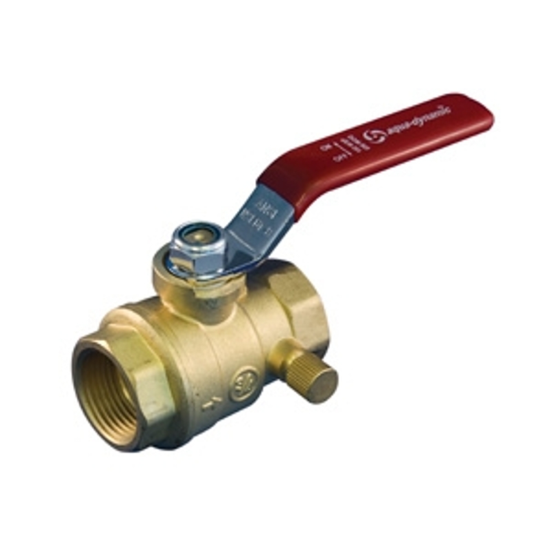 aqua-dynamic 1197-753 Ball Valve with Drain, 1/2 in Connection, Threaded, 600 psi Pressure, Brass Body