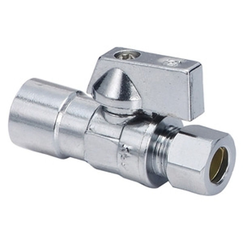 aqua-dynamic 1991-502 Straight Stop Valve, 1/2 x 3/8 in Connection, Solder x Compression, 200 psi Pressure, Brass Body
