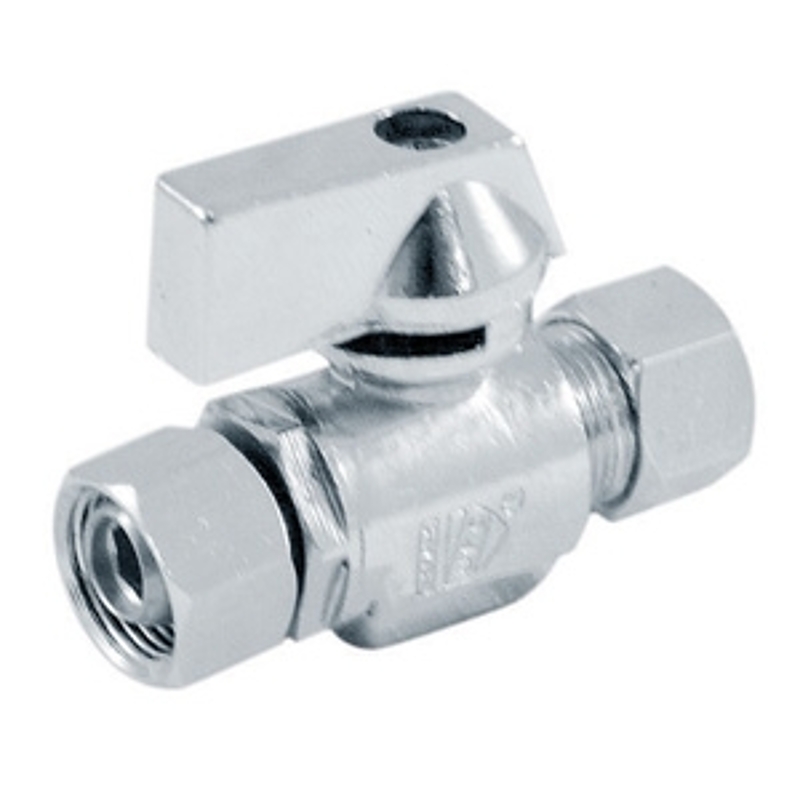 aqua-dynamic 1991-902 Straight Stop Valve, 3/8 in Connection, Compression, 200 psi Pressure, Quarter-Turn Actuator