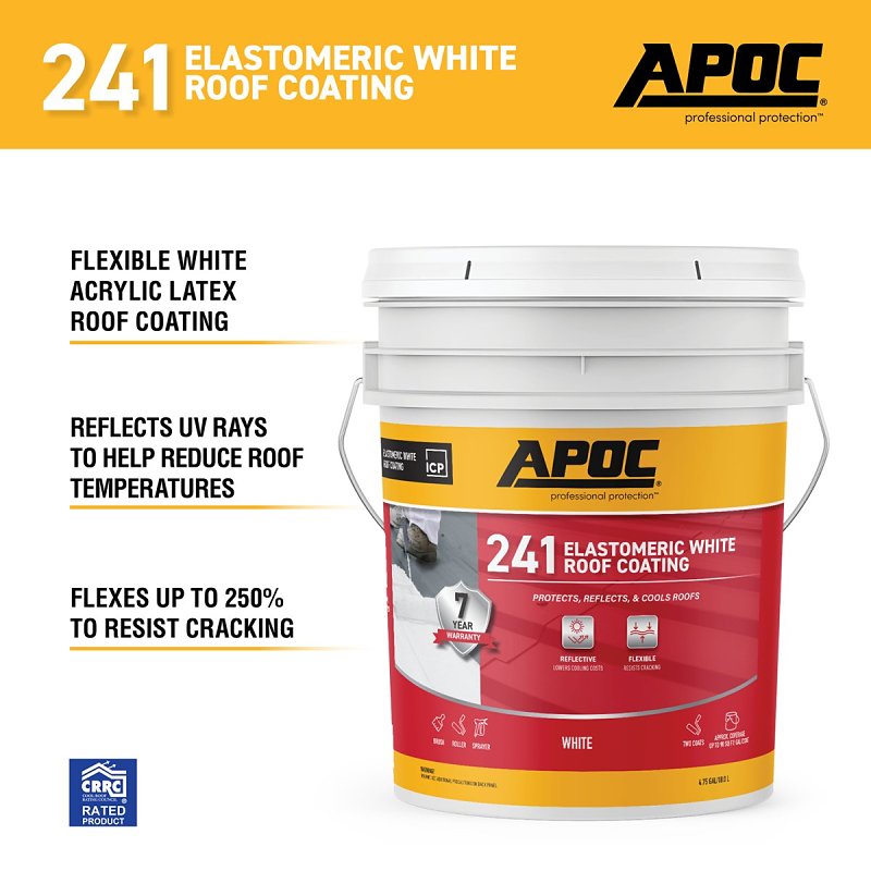APOC AP-241 Series AP-2415 Elastomeric Roof Coating, White, 4.75 gal, Pail, Liquid