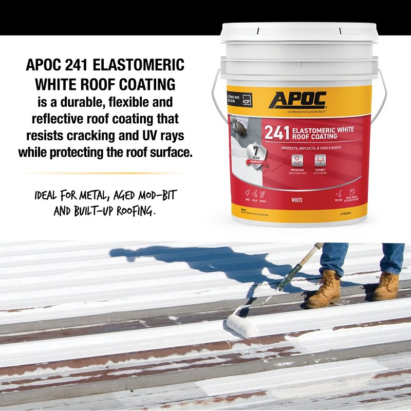 APOC AP-241 Series AP-2415 Elastomeric Roof Coating, White, 4.75 gal, Pail, Liquid