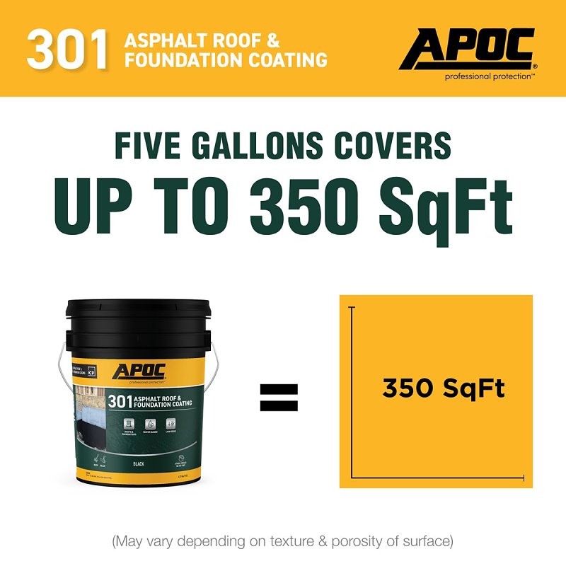 APOC AP-301 Series AP-3015 Asphalt Roof and Foundation Coating, Black, 4.75 gal, Pail, Liquid