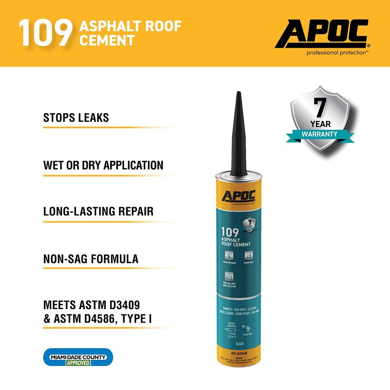 APOC AP-1099 Roof Cement, Black, Liquid, 10.1 oz Tube