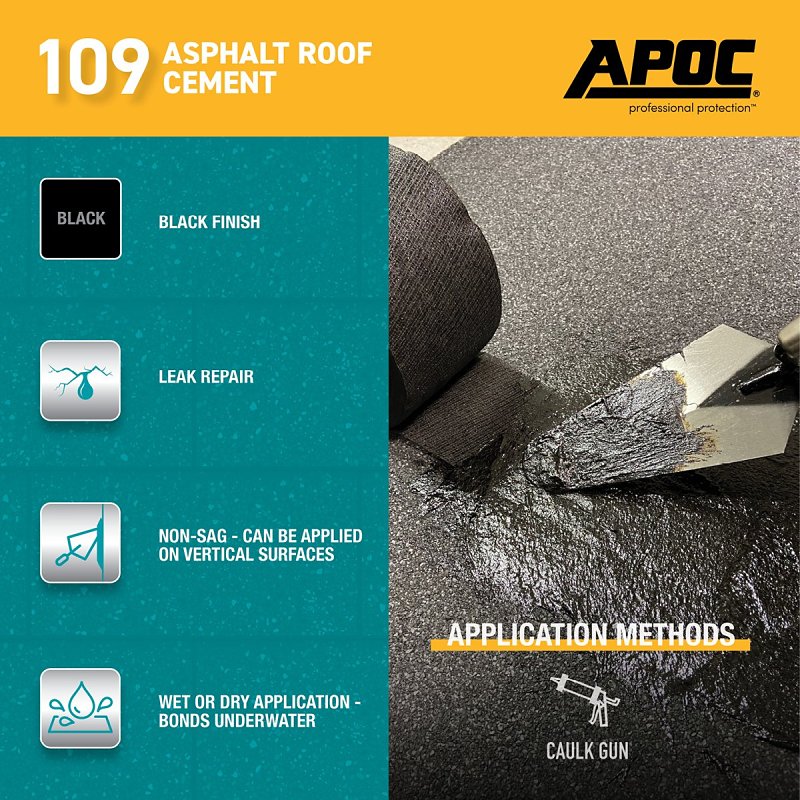 APOC AP-1099 Roof Cement, Black, Liquid, 10.1 oz Tube