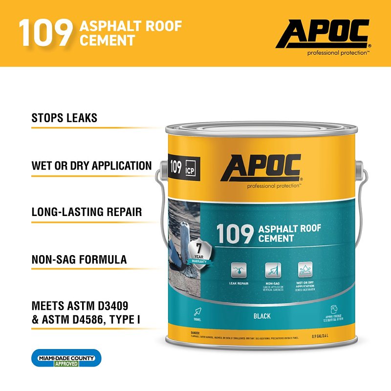 APOC 109 AP-1091 Asphalt Roof Cement, Black, Liquid, 1 gal