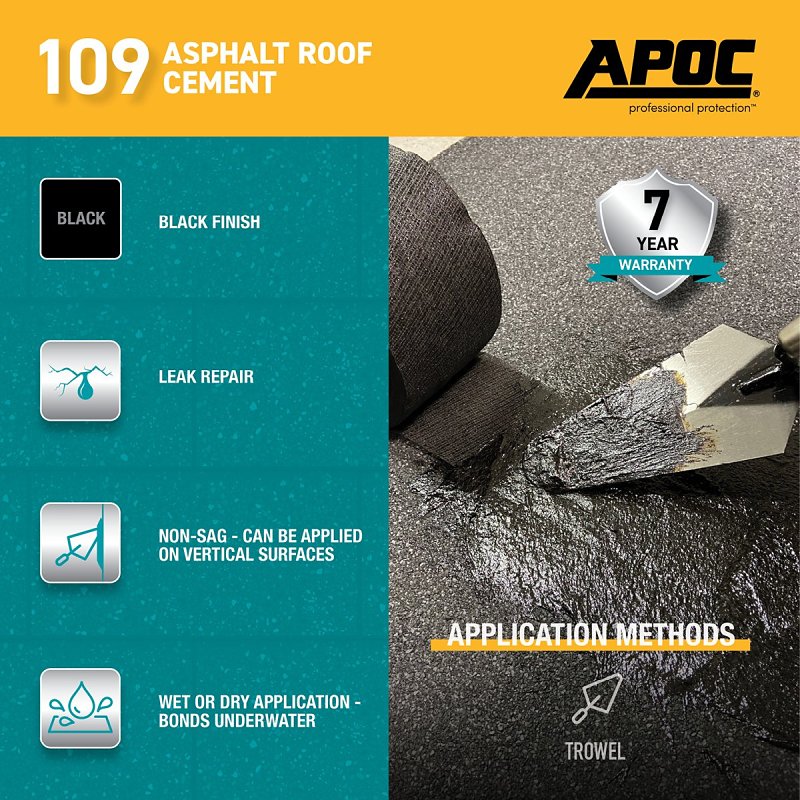 APOC 109 AP-1091 Asphalt Roof Cement, Black, Liquid, 1 gal