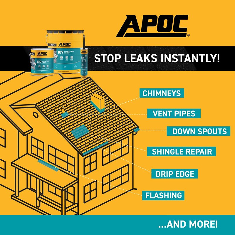 APOC 109 AP-1091 Asphalt Roof Cement, Black, Liquid, 1 gal
