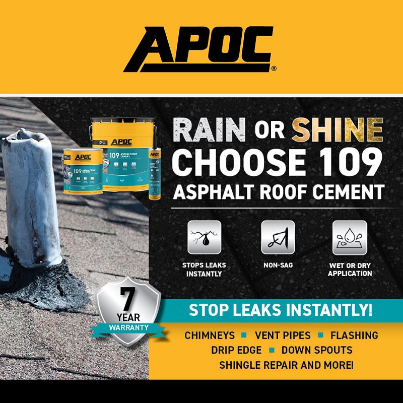 APOC 109 AP-1091 Asphalt Roof Cement, Black, Liquid, 1 gal
