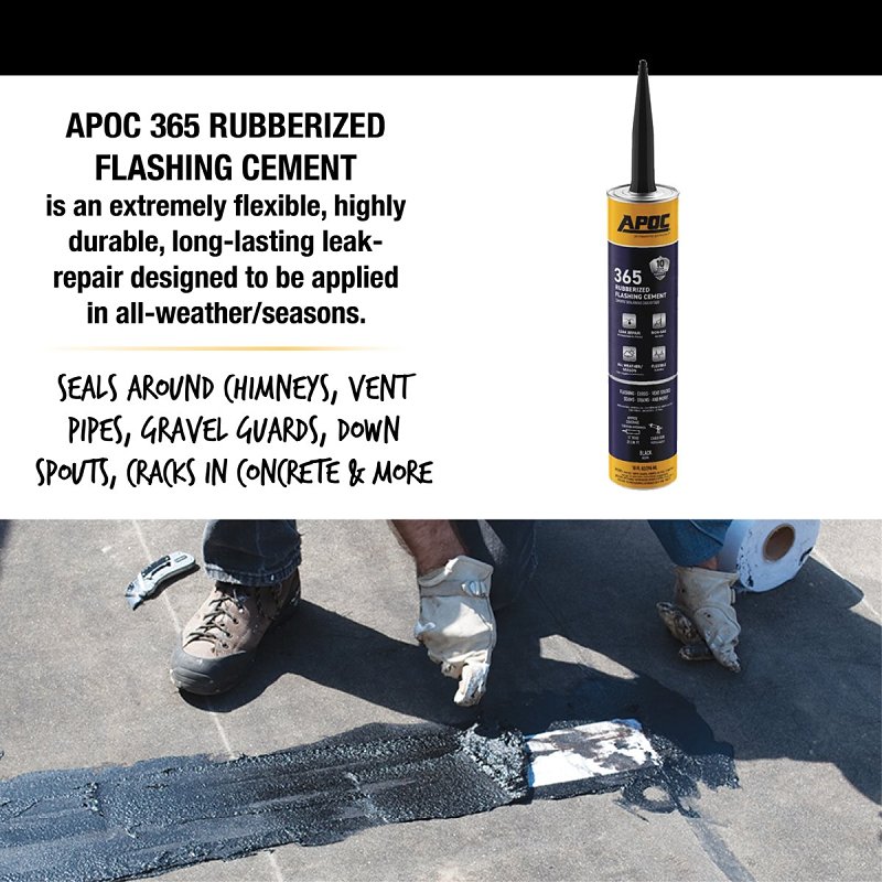 APOC AP-365 Series AP-3659 Rubberized Flashing Cement, Black, Liquid, 10 oz, Tube