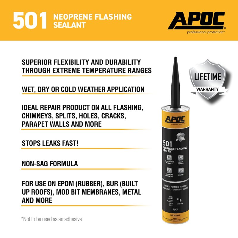APOC AP-501 Series AP-5019 Neoprene Flashing Sealant, Black, Liquid, 10 oz, Tube
