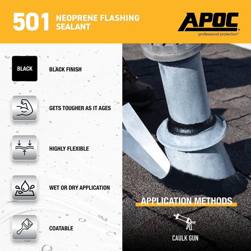 APOC AP-501 Series AP-5019 Neoprene Flashing Sealant, Black, Liquid, 10 oz, Tube