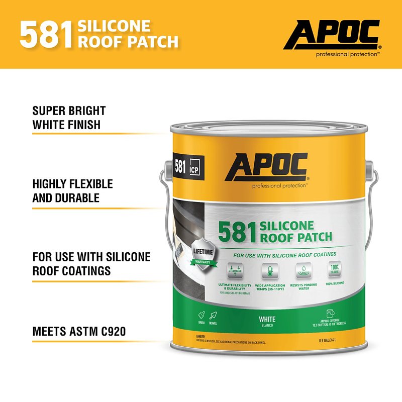 APOC Armor Flash AP-581 Series AP-5811 Silicone Roof Patch, White, Liquid, 1 gal, Pail