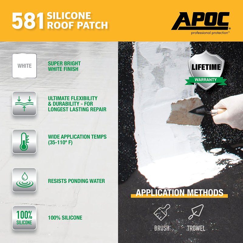 APOC Armor Flash AP-581 Series AP-5811 Silicone Roof Patch, White, Liquid, 1 gal, Pail