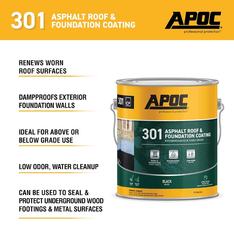 APOC AP-301 Series AP-3011 Asphalt Roof and Foundation Coating, Black, 1 gal, Pail, Liquid