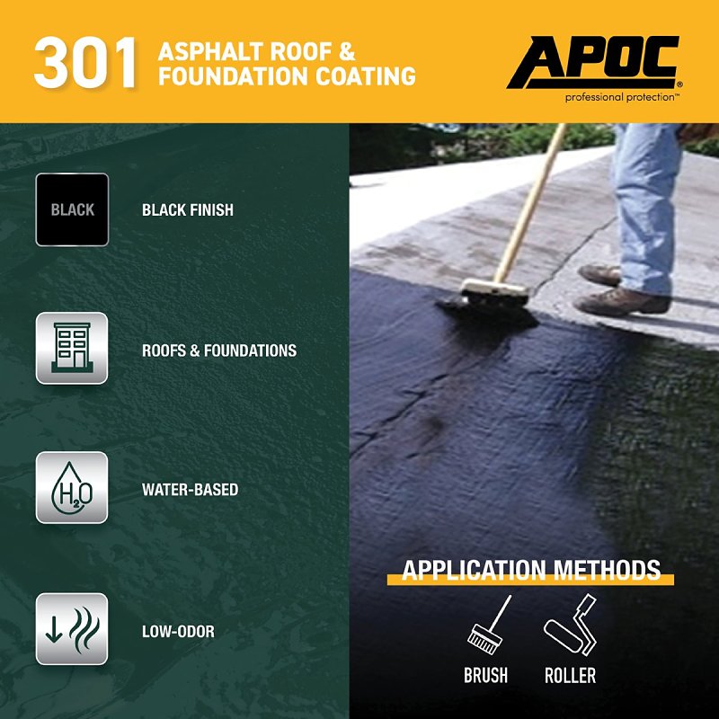 APOC AP-301 Series AP-3011 Asphalt Roof and Foundation Coating, Black, 1 gal, Pail, Liquid