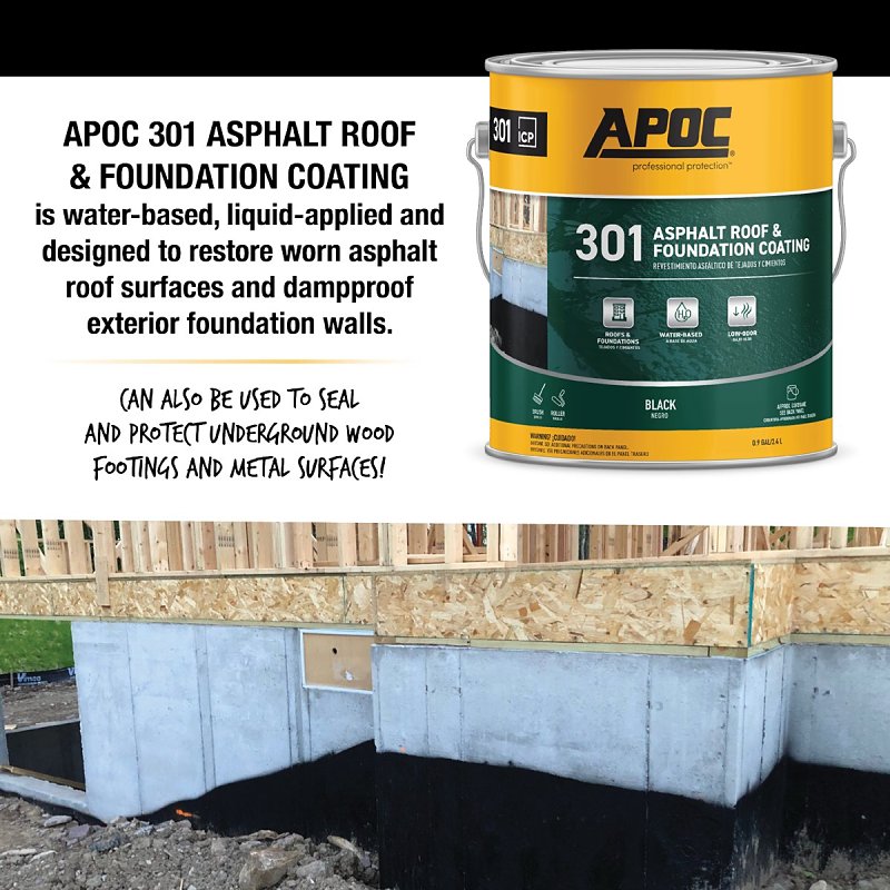 APOC AP-301 Series AP-3011 Asphalt Roof and Foundation Coating, Black, 1 gal, Pail, Liquid