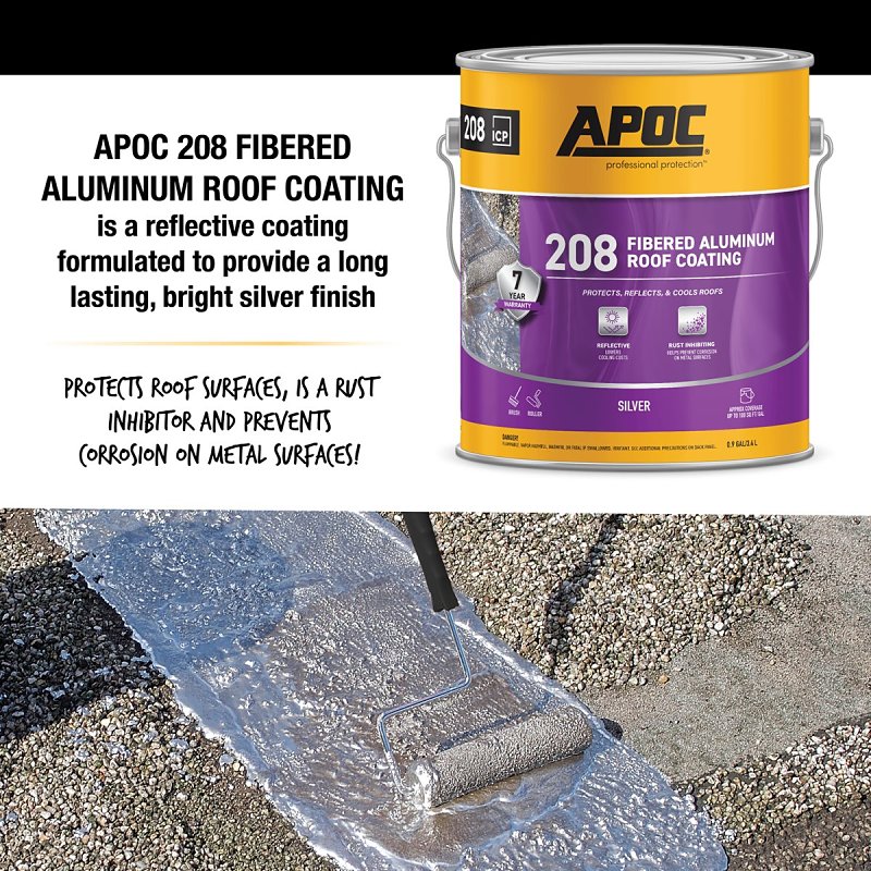 APOC AP-208 Series AP-2081 Fibered Aluminum Roof Coating, Bright Silver, 1 gal, Pail, Liquid