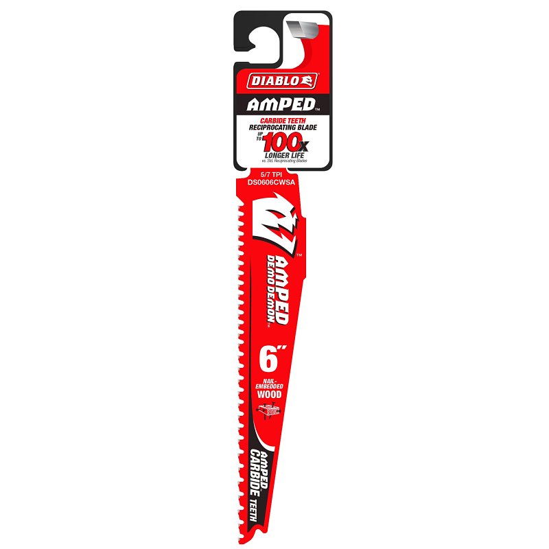 Diablo AMPED Demo Demon DS0606CWSA Reciprocating Saw Blade, 6 in L, 5, 7 TPI, Carbide Cutting Edge