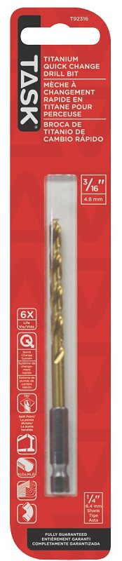 Task T92316 Drill Bit, 3/16 in Dia, 1/PK