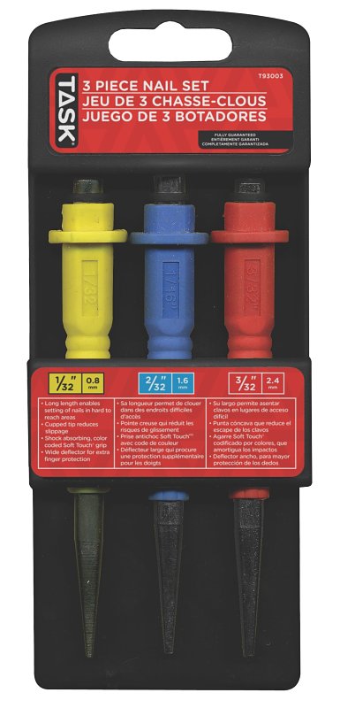 Task T93003 Cupped Nail Set Kit, 3-Piece, Blue, Red, Yellow, Specifications: Hex Head