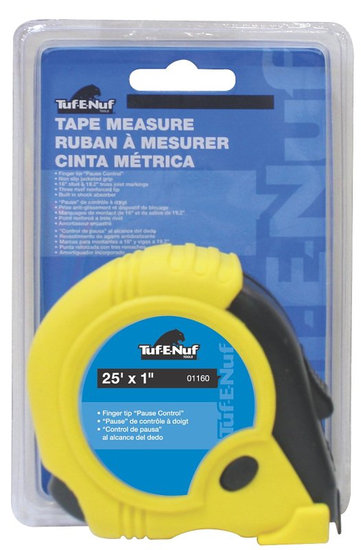 Tuf-E-Nuf 01160 Tape Measure, 25 ft L Blade, 1 in W Blade, Rubber Case