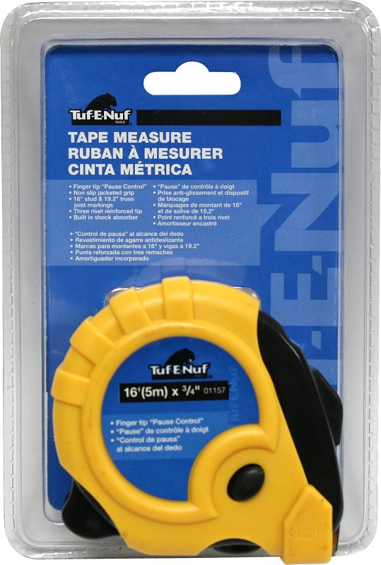 Tuf-E-Nuf 01157 Measuring Tape, 16 ft L Blade, 3/4 in W Blade, Rubber Case