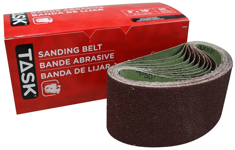 Task 31850 Sanding Belt, 3 in W, 18 in L, 50 Grit, Aluminum Oxide Abrasive