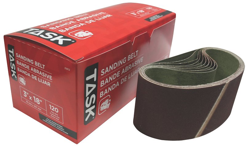 Task 31812 Sanding Belt, 3 in W, 18 in L, 120 Grit, Aluminum Oxide Abrasive