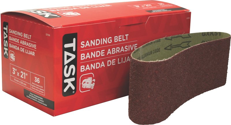 Task 32136 Sanding Belt, 3 in W, 21 in L, 36 Grit, Aluminum Oxide Abrasive