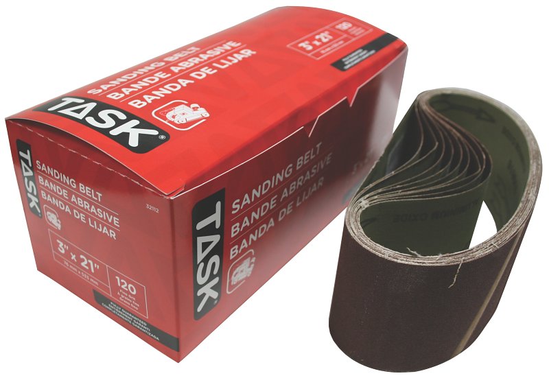 Task 32112 Sanding Belt, 3 in W, 21 in L, 120 Grit, Aluminum Oxide Abrasive