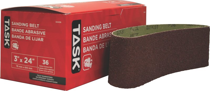 Task 32436 Sanding Belt, 3 in W, 24 in L, 36 Grit, Aluminum Oxide Abrasive