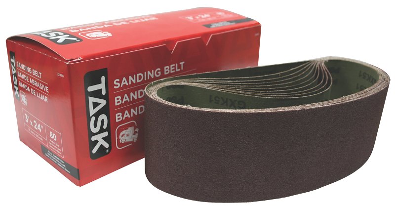 Task 32480 Sanding Belt, 3 in W, 24 in L, 80 Grit, Aluminum Oxide Abrasive