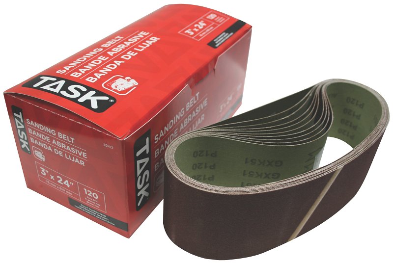 Task 32412 Sanding Belt, 3 in W, 24 in L, 120 Grit, Aluminum Oxide Abrasive