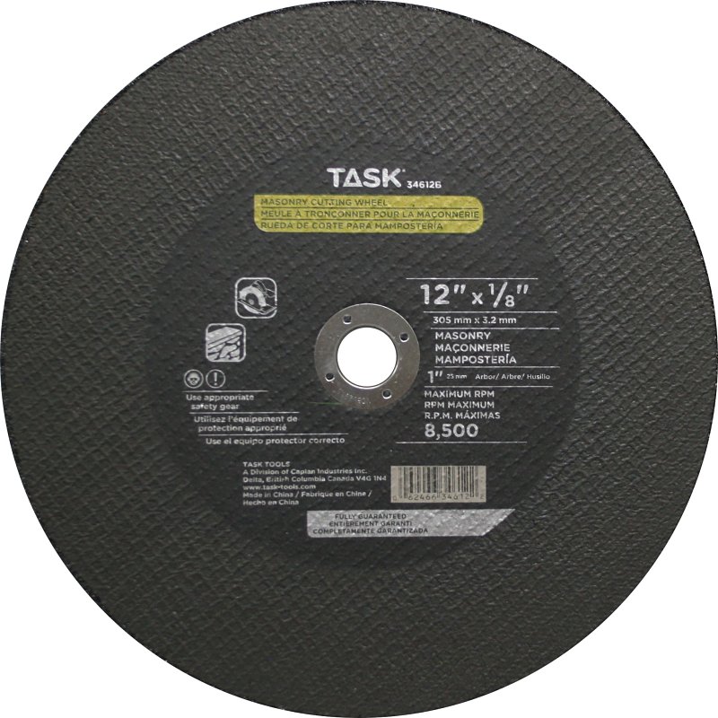 Task 34612B Cutting Wheel, 12 in Dia, 1/8 in Thick, 1 in Arbor